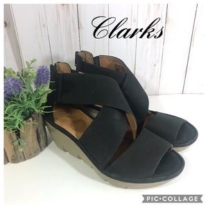 Clarks Artisan Clarene Nubuck Leather Wedge Sandal